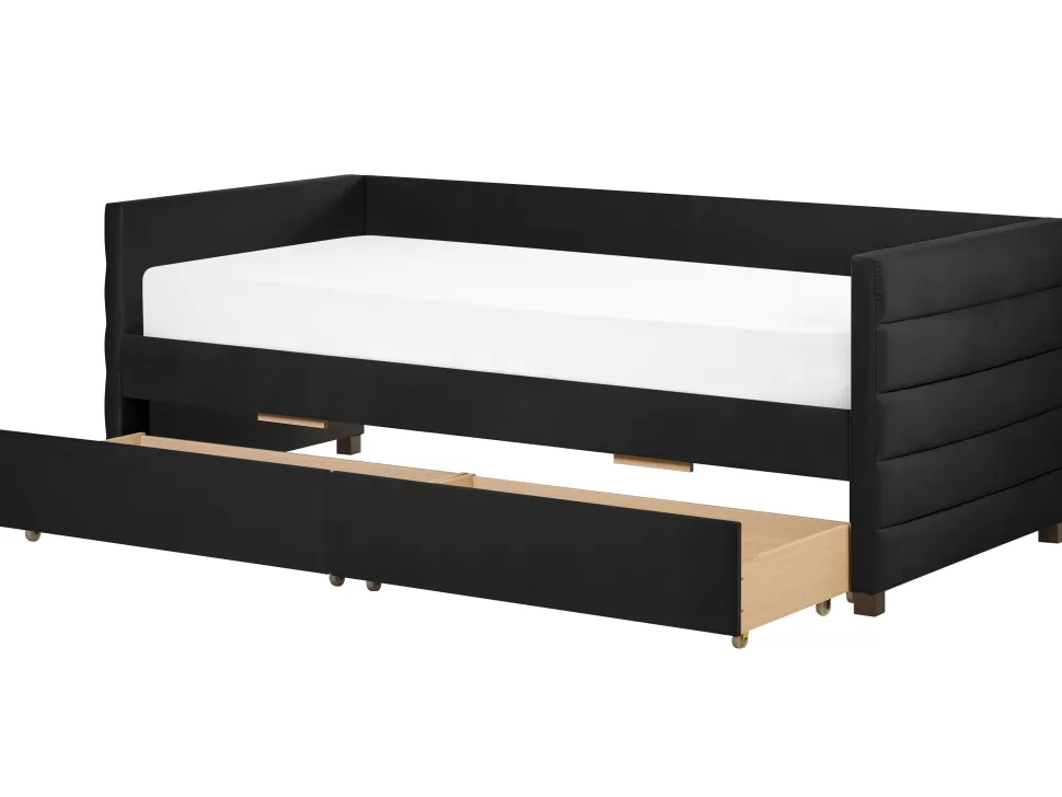 Betten>Beliani Tagesbett Samtstoff Schwarz Mit Bettkasten 90 X 200 Cm Marray