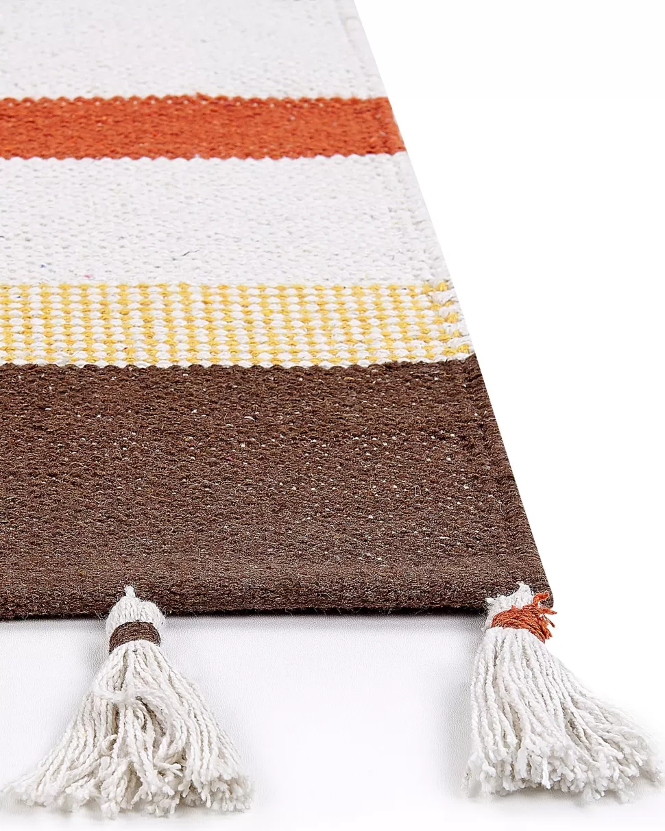 Cheap Beliani Teppich Baumwolle Braun / Beige 160 X 230 Cm Gestreiftes Muster Kurzflor Hisarli