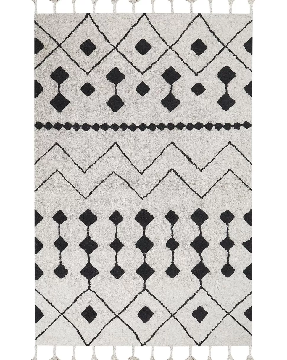 Cheap Beliani Teppich Baumwolle Weis / Schwarz 160 X 230 Cm Kurzflor Khemisset