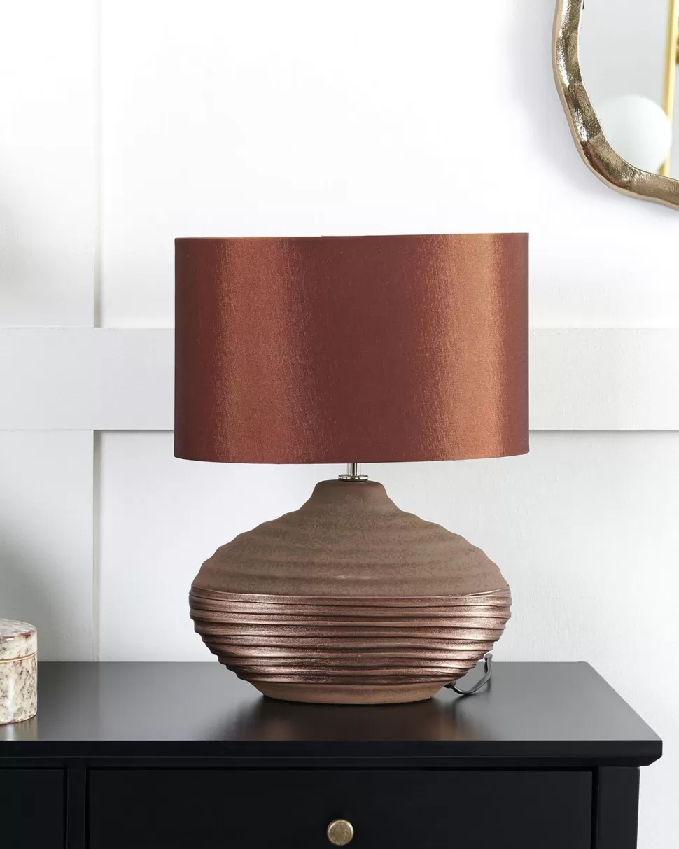 Fashion Beliani Tischlampe Braun 42 Cm Trommelform Lima