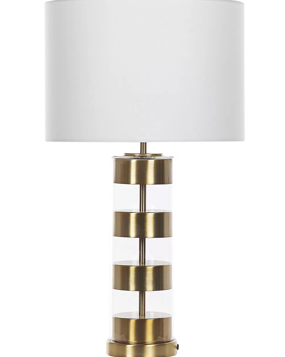 Fashion Beliani Tischlampe Gold / Weis 63 Cm Trommelform Beatton