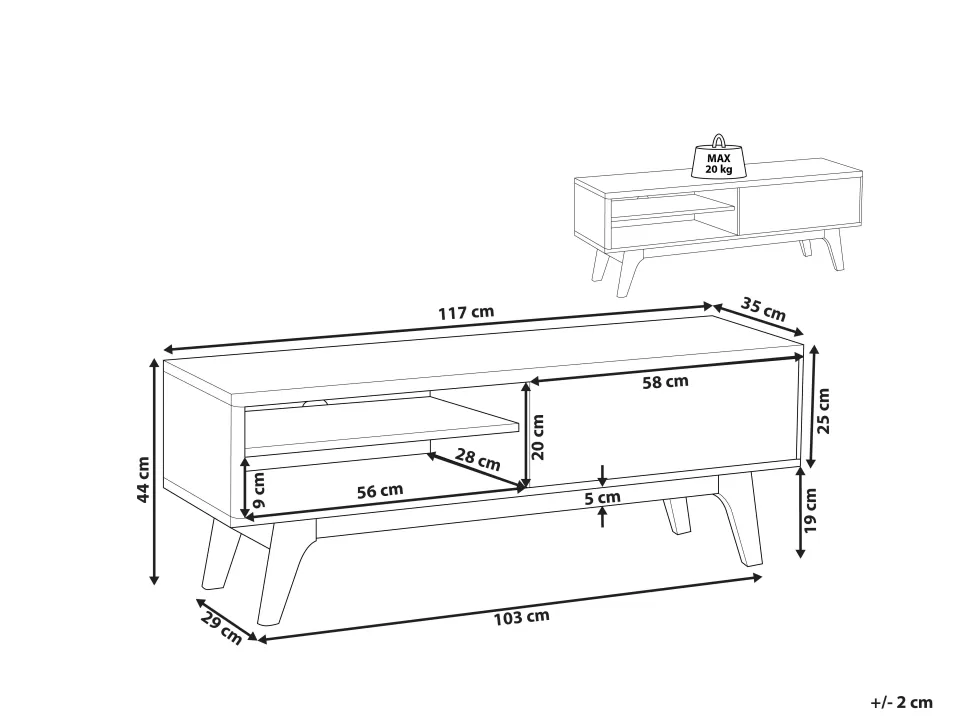 Cheap Beliani Tv-Mobel Dunkler Holzfarbton / Weis 117 X 35 X 44 Cm Buffalo