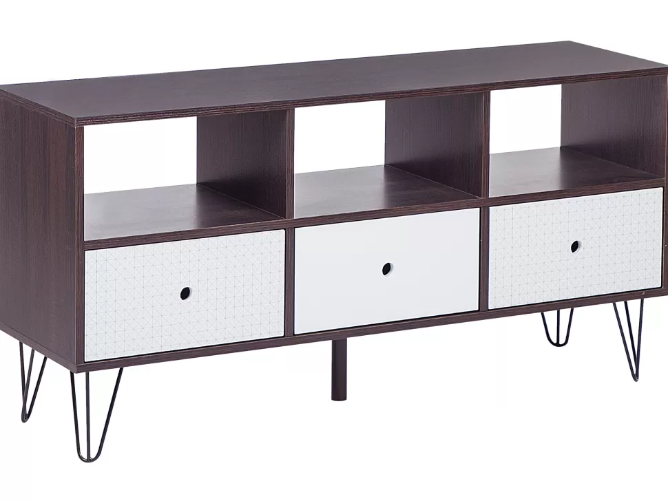 Cheap Beliani Tv-Mobel Dunkler Holzfarbton / Weis Mit 3 Schubladen 120 X 35 X 60 Cm Foston