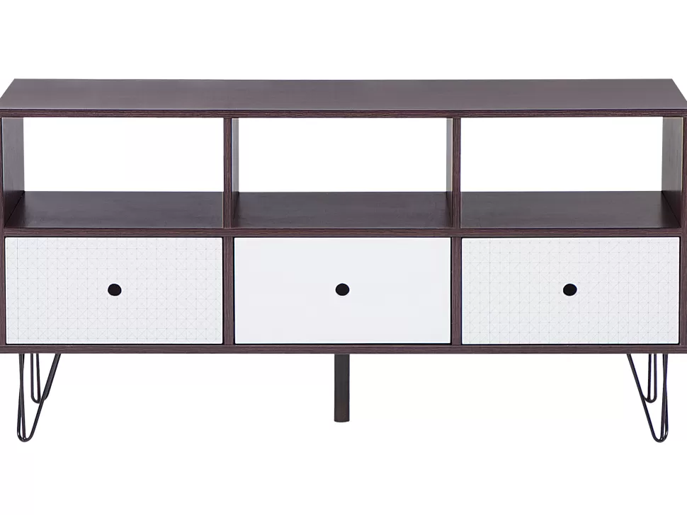 Cheap Beliani Tv-Mobel Dunkler Holzfarbton / Weis Mit 3 Schubladen 120 X 35 X 60 Cm Foston