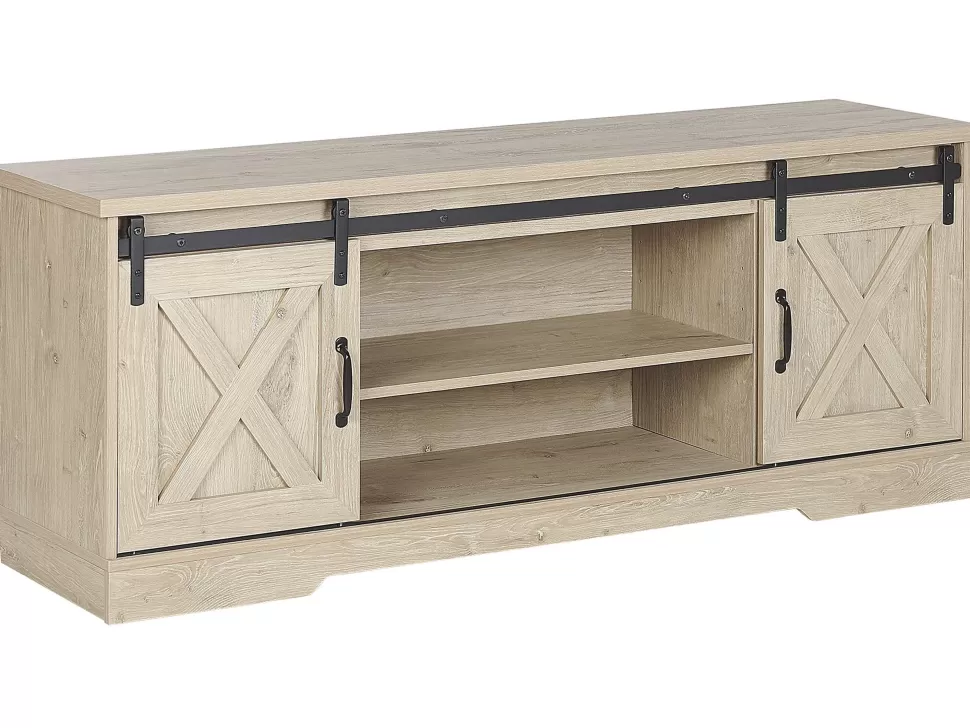 Cheap Beliani Tv-Mobel Heller Holzfarbton 2 Schiebeturen 150 X 40 X 60 Cm Ulan