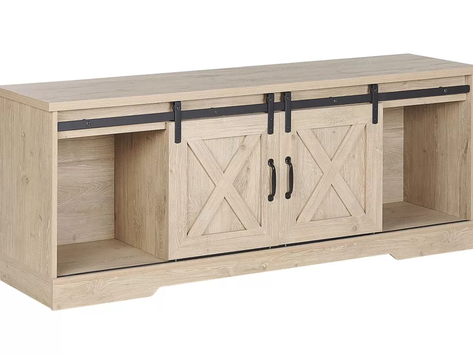 Cheap Beliani Tv-Mobel Heller Holzfarbton 2 Schiebeturen 150 X 40 X 60 Cm Ulan