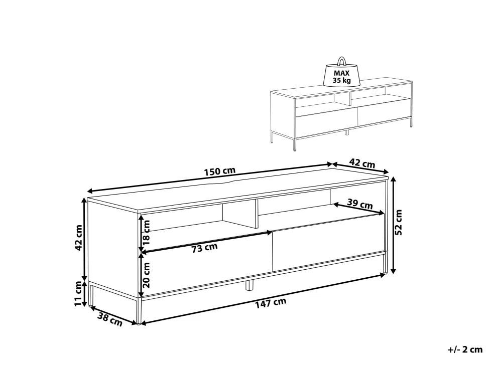 Best Sale Beliani Tv-Mobel Weis / Hochglanz Mit Led-Beleuchtung 2 Schubladen 150 X 42 X 52 Cm Sydney