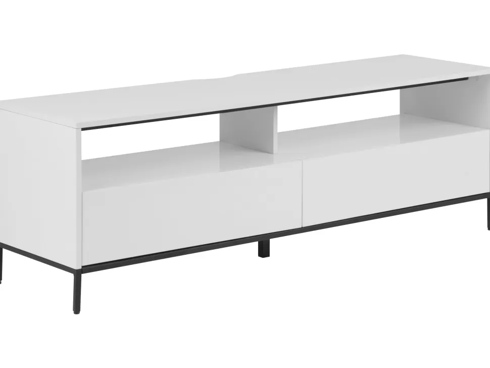 Best Sale Beliani Tv-Mobel Weis / Hochglanz Mit Led-Beleuchtung 2 Schubladen 150 X 42 X 52 Cm Sydney