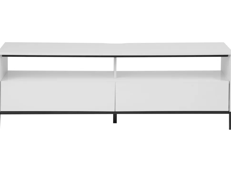 Best Sale Beliani Tv-Mobel Weis / Hochglanz Mit Led-Beleuchtung 2 Schubladen 150 X 42 X 52 Cm Sydney