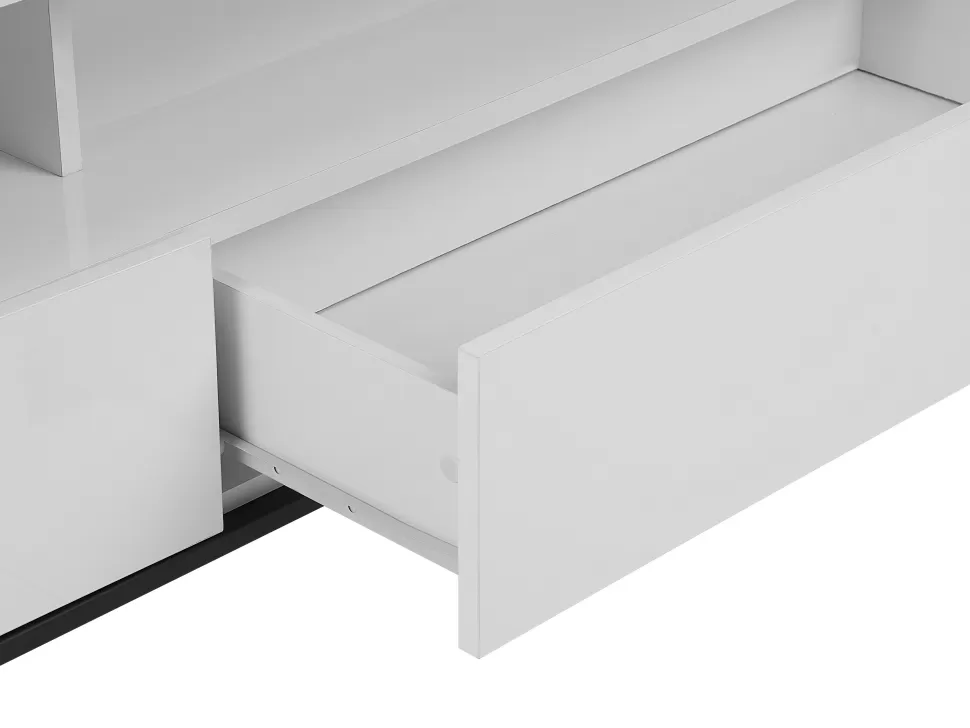 Best Sale Beliani Tv-Mobel Weis / Hochglanz Mit Led-Beleuchtung 2 Schubladen 150 X 42 X 52 Cm Sydney