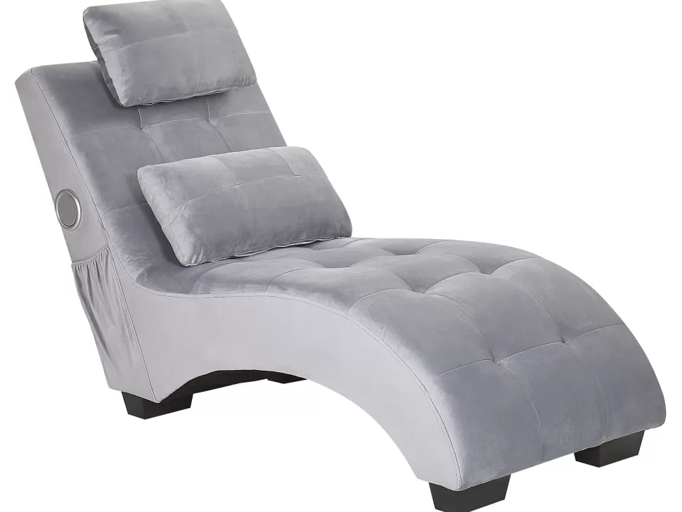 Cheap Beliani Velvet Chaise Lounge With Bluetooth Speaker Usb Port Grey Simorre
