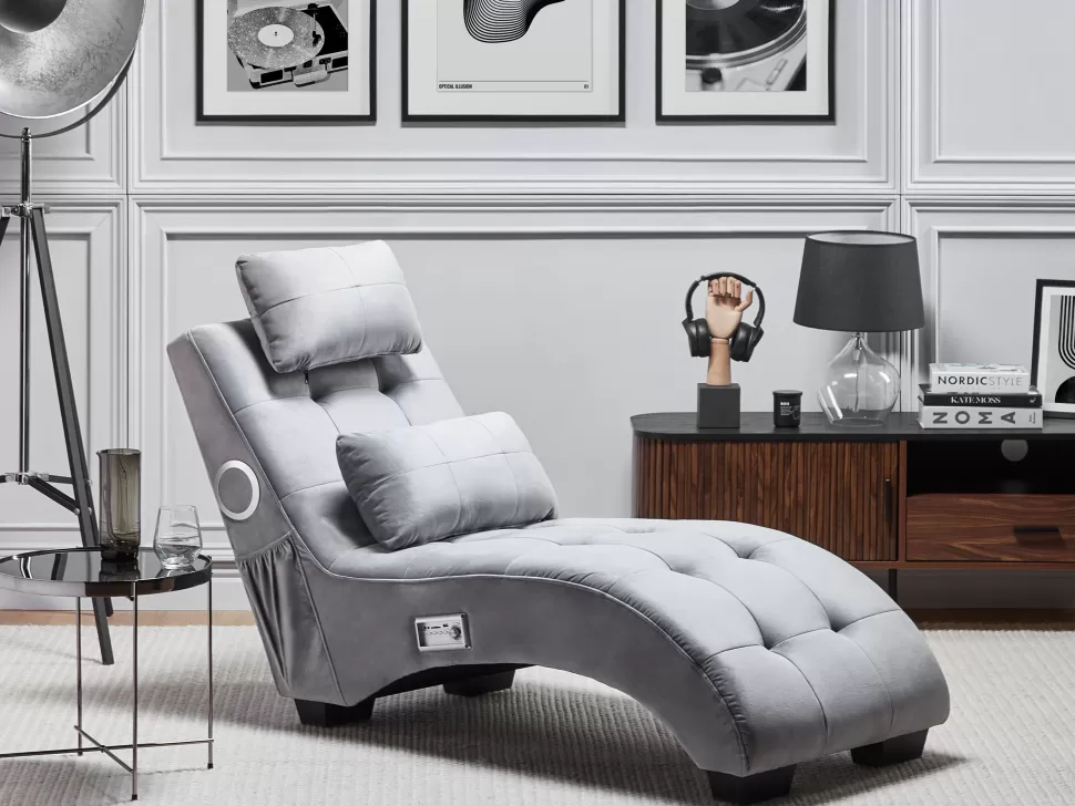 Cheap Beliani Velvet Chaise Lounge With Bluetooth Speaker Usb Port Grey Simorre