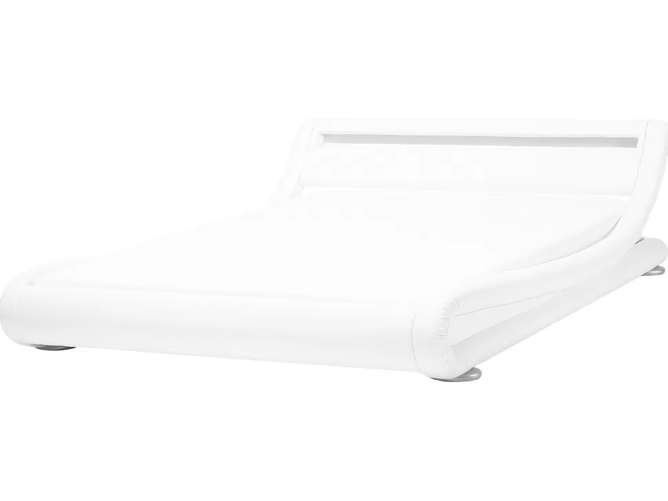 Betten>Beliani Wasserbett Kunstleder Weis 160 X 200 Cm Mit Led-Beleuchtung Avignon